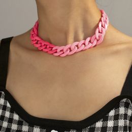 Simple Candy Color Acrylic Chain Chunky Choker Necklace Korean Contrast Color Resin Twisted Chain Short Necklace Women's Jewelry