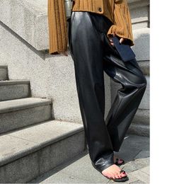 Women Stylish Faux Leather Harem Pants Chic Black Beige Autumn And Winter Fashion Female PU Long Trousers 210608