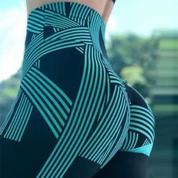 SVOKOR High Waist Leggings Ladies Digital Printing Striped Fitness Casual Sports Breathable Pants Women's Clothing 211204