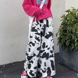 Casual wide-leg trousers female student cow Harajuku BF wind loose elastic trend autumn Korean style comfortab 210526