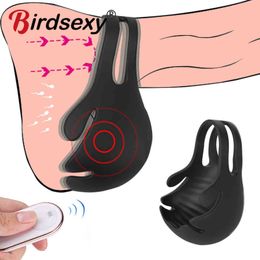 Nxy Sex Vibrators Wireless Remote Control Penis Vibrator for Men Chastity Double Cock Ring Testicle Bondage Toys Masturbator 1201
