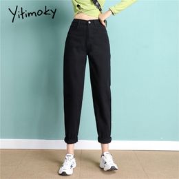 Yitimoky Black High Waisted Jeans Women Spring Mom Ripped Blue White Vintage Streetwear Fashion Clothes Harem Pants Denim 210322