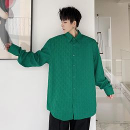 man pads UK - Men's Casual Shirts Spring 2022 Dark Pattern Shirt Men Shoulder Pads Long Sleeve Loose Streetwear Fashion Tops Man Green Black