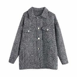 Women Tweed Textured Overshirt Coat Full Sleeves Lapel Collar Classic Style Fashion Vintage Woman Jackets Outfits 210709