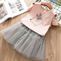 Summer Suit Cute Animal Printed Top+Mesh Skirts 2Pcs Clothing Sets Children's Toddler Girl Clothes 210528