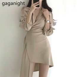 Korean Style Women's Maxi Dress Long Sleeve Spring Summer Elegant Solid Irregular Ladies Dresses Female Slim Vestidos 210601