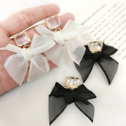 2021 New Jewelry Korean Sweet Black White Bowknot Women Earrings Sweet Fabric Lace Bow Fashion Drop Earrings Jewelry Gift