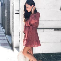 Summer Women Ruffles Lace Chiffon Dresses Boho Mini Beach Dress Three Quarter Sleeve Ladies Party Clothing