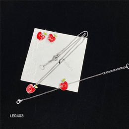 Cute Apple Pattern Earring Letter Printed Pendant Necklace Design Silver Chain Bracelets Simple Jewellery Set