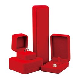 Square Shape Velvet Jewellery Packaging Holder Red Colour Display Boxes For Pendant Necklace Bracelets Ring Earring Case Festive Decor