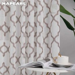 NAPEARL 1PC Modern Geometric Faux Linen Curtain Semi-Sheer Jacquard Kitchen Short Bedroom Living Room Window Treatments 210712