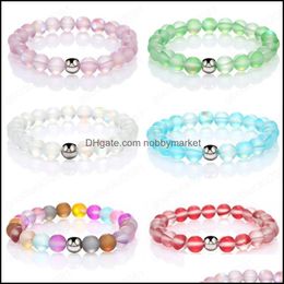 Beaded, Strands Bracelets Jewellery 8Mm Colorf Transparent Glitter Glass Beads Charm Bracelet Lucky Friendship For Women Men Luxury Wholesale