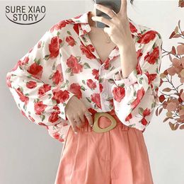 Blusas Elegant Style French Summer Sweet Printed Chiffon Blouse Women Korean Loose Long-Sleeve OL Cardigan Chemisier Femme 10313 210528