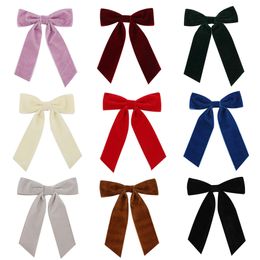Vintage Black Big Large Velvet Bow Hair Clips For Women Girls Wedding Long Ribbon Korean Hairpins Barrette Hair Accessories