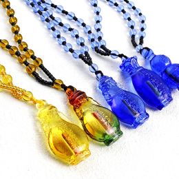 New Mantra gourd ornaments glass pendant necklace built-in scripture amulet men and women religious Jewellery sweater chain hot