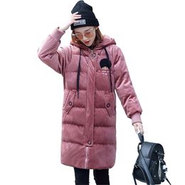 Gold velvet winter parka women thicken warm cotton jacket hooded coat plus size female embroidery Cotton-padded 211018
