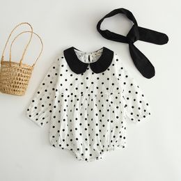 Baby Jumpsuit Spring Autumn Long-sleeved Polka Dot + Headband 2-piece Set Toddler Girl Clothing 210515