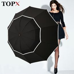 TOPX Top Quality Men Rain Woman Windproof Large Paraguas Male Women Sun 3 Folding Big Umbrella Outdoor Parapluie 210320