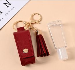 Tassel Leather Sleeve for Hand Sanitizer Key Holder Keychains 30ml Hand Sanitizer Bottle + Sleeves Cover Backpack Keychain Pendent