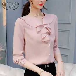 Spring Autumn Plus Size Women Blouses Shirts Fashion Lady Long Sleeve Chiffon Ruffles Female Clothing Tops 0842 30 210506