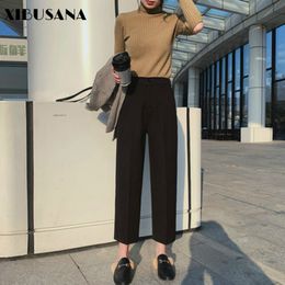 Winter Elastic High Waist Wide Leg Pants Women Office Ladies Loose Straight Ankle Length Female Plus Size 3XL 210423