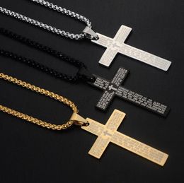 Chains Classic Stainless Steel Bible Cross Necklace Pendant Men Hip Hop Jewellery Fashion Gold Silver Colour Gun Black Long Chain