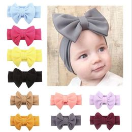 INS Baby Hairband Cotton Bow Wide Headbands Solid Big Bows Infant Headwrap Elastic Headwear Hair Accessories 11 Colours DW4658