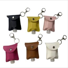 Hand Sanitizer Holder PU Leather Case with 30ML Empty Sanitizer Bottle Leather Keychain Holders Refillable Containers 11 Colors 1000pcs 5915