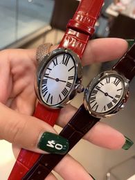 32mm 39mm genuine leather quartz watch sapphine white blue dial Baignoire wristwatch for women men famous brand oval clock
