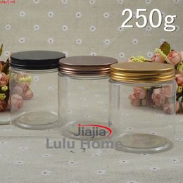 30pc/lot 250ml Clear Plastic Cosmetic Jar Serum Bottle Gold Brown Black Plating Aluminum Cover 250g Cream Containergoods