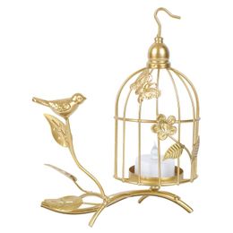 Candle Holders 1Pc Iron Art Candlestick Holder Birdcage Shaped Home Decor (Golden)