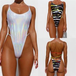 Print Swimwear Women One Piece Glitter Bandage Backless Swimsuit Biquini Bathing Suit One-Piece Suits