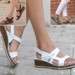 Sandals Summer Women Mid Heels Wedge Casual Ladies Shoes Solid Hook & Loop Female 36-43 Outdoor BeachSandals