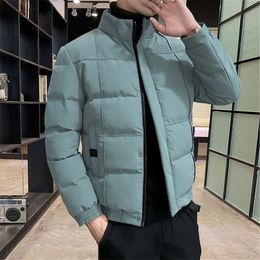 Autumn Jacket Men Cotton Padded Coat Stand Collar Puffer Solid Colour Casual Fall Clothes Trends 220301