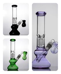Vintage 10inch Black Green Purple Glass Bong Water Pipe Hookah Thick with Ash Catcher Dab Rigs