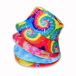 Summer Bucket Hat Hip Hop Men Tie-Dye Color Fisherman Caps Streetwear Unisex Double-Sided hats For Women Beach Cap Panama XDJ060