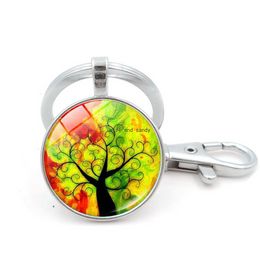 Plant Tree of Life Glass Cabochon Key Ring Time Gem Keychain Bag Hanging Fashion Jewellery Will and Sandy