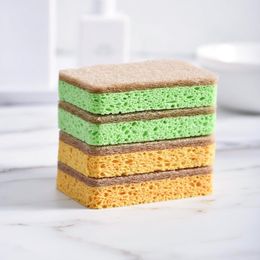 2-Sided Wood Pulp Cotton Scouring Pad Dishwashing Sponge Pads Household Kitchen Absorbing Water Non-stick Oil Dish Towel