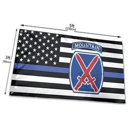 Thin Blue Line US Army Retro 10th Mountain Division flag Vivid Colour UV Fade Resistant Double Stitched Decoration Banner 90x150cm Sports Digital Print Wholesale