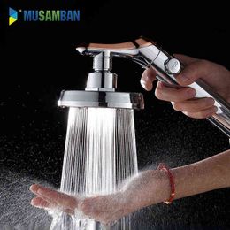 MUSAMBAN Shower Head Bathroom Rotating High Pressure Water Saving Handheld Shower Head Adjustable Stop Button Water Rain Shower H1209