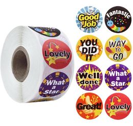 colors Adhesive Stickers 500PCS Roll 1inch good job great work wow perfect Round Label For Holiday Presents Business