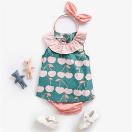 Baby Cherry Suit Outfits Summer Girls Clothing Sets Tops + PP Shorts 2pcs/lot Infant Kids Clothes 210521