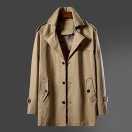 Solid Trench Coat Men Korean Style Autumn Winter Casual Warm Jacket Mens Single Breasted Preppy Style Oversized Men Clothing 210524