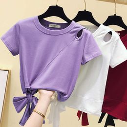 Sexy Summer Short Sleeve T shirt Women Tops Purple Tshirt Cotton Korean Style T-shirt Women Clothes Slim Tee Shirt Femme 210604