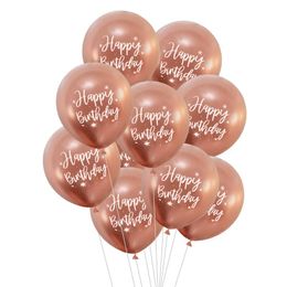 Party Decoration 10pcs 12inch Happy Birthday Printed Chrome Metallic Latex Balloons Rose Gold Metal Wedding Decor Globos