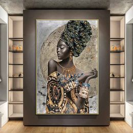African Black Woman Abstract Art Posters And Prints National Style Women Canvas Paintings Pictures for Living Room Wall Decor
