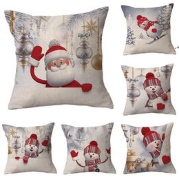 Christmas Pillowcase Pillows Flax Little Snowman Santa Claus Decoration Cartoon Cute Wind Valentine Day Halloween New Year Gift JJB11141