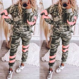 Camouflage Tracksuit Women Two Piece Set Spring Autumn Hoodies Sweatshirt Top Pants Sports Sweat Suits Female Streetwear Outfits 210930