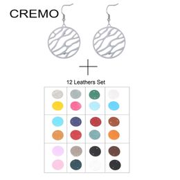 Cremo Stainless Steel Women's Earrings Leather Interchangeable Round Drop Earrings Dangle Jewellery 210317