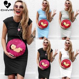 Chivry 2019 Fashion Women Maternity Dress Sleeveless Pregnancy Dress Cartoon Baby Print Dress Creative Pregnant Women Dresses Q0713